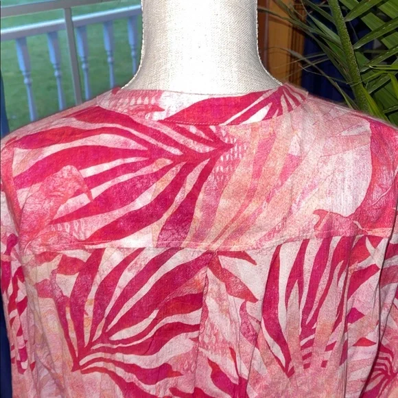 Chico's Pink and Fuchsia Leaf Print Blouse - Picture 6 of 8